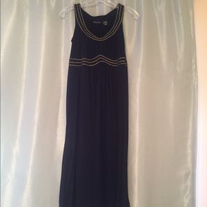 New York & Co navy blue dress with gold detailing